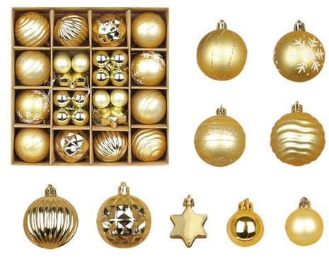 MTKN Mini kleine weihnachtsbaumschmuck 42er Set (Gold), Weihnachtskugeln, Durchmesser 3 cm, 5 cm, 6 cm goldene deko