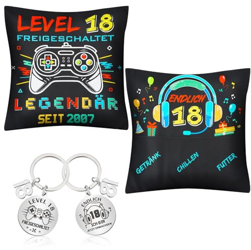 Xialvyu 18. Geburtstag Junge Geschenk Lustig Kissenbezug und Schlüsselanhänger 18 Geburtstag Deko Geschenk zum 18. Junge Mädchen Geburtstagsgeschenke für Freund Sohn Bruder