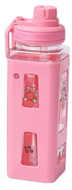 Large Drinking Cup Water Bottle With Cute Large Water Bottles With Stickers Aesthetic Leakproof Square Drinking Bottle Vintage Barrel Table (Pink, One Size)