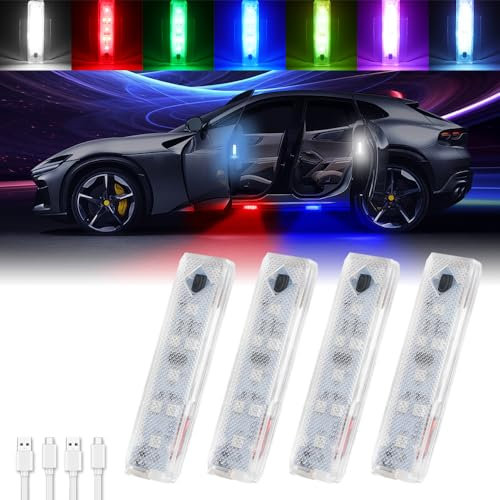 NHHEO 7 Color Car LED Door Lights Projector, Wireless USB Charging Auto Sensing Door Sill Magnetic Welcome Lighting Waterproof for Car Interior Ambient Light