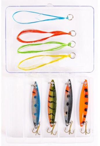 FLADEN Nidigen Blinker Set, 18g, 4 Stück mit Hornhechtseide, Drilling montiert, Küstenblinker, Horni