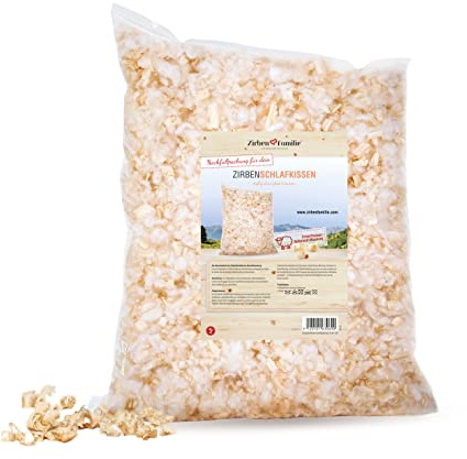 ZirbenFamilie® ZirbenSchlafkissen Nachfüllung 400 g • 80% Schurwolle & 20% ZirbenFlocken • Kissenfüllung zum Nachfüllen & Auffrischen • naturbelassenes Zirbenholz