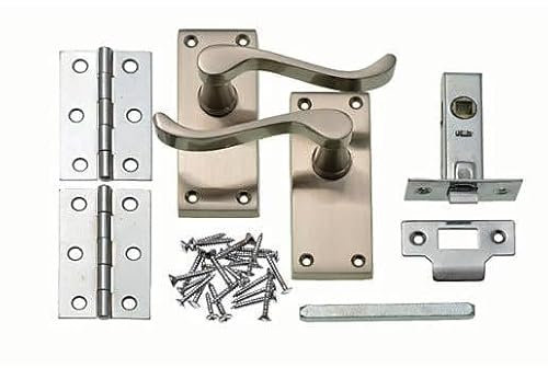 Designer Levers - Victorian Scroll Lever Short Door Handle Pack - Includes 64mm Tubular Latch 1 Pair of Butt Hinges Spindle & Screws - Interior Use