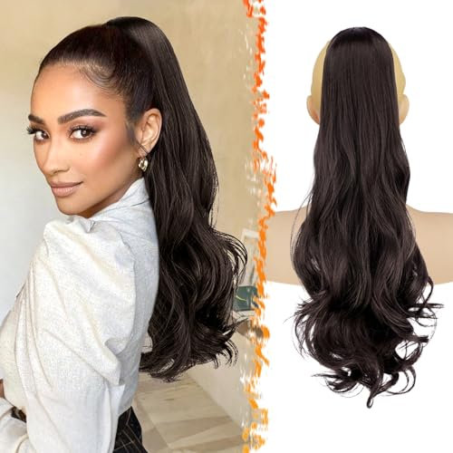 BARSDAR Wellige Ponytail Extension mit Kordelzug, 50cm Comb Clip in Zopf Pferdeschwanz Haarteil für Frauen Natürliche Synthetik Lockige Dunkles Schokoladen Braun Pferdeschwanz Haarverlängerung