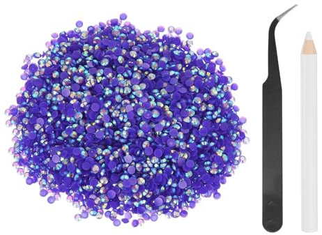 sourcing map 5000pcs Flatback Rhinestones Resin, SS6 2mm Resin Rhinestones Bulk Round Shine Gems with Pickup Tools for DIY Nail Art Tumblers Mugs Clothes, Deep Purple