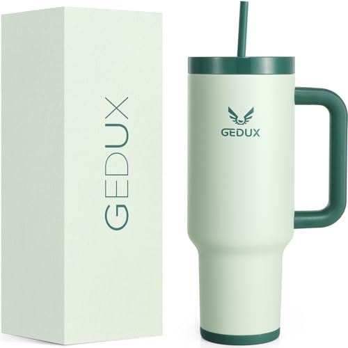 Gedux 1200ml Tumbler with Handle, 2-in-1 Leak Proof Lid (Straw/Flip), Insulated Water Bottle, Stainless Steel Tumbler with Non-Slip Silicone, Wide Mouth Travel Mug Cupholder Friendly Dishwasher Safe