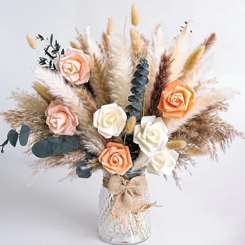 Trockenblumen,Boho-Pampasgras Dekor, natürlich getrocknete Pampas, Hasenschwanz getrocknete Blumen und getrocknetes Eukalyptus. Perfekt für Hochzeiten, Boho-Partydekorationen