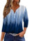 HUIFUAO Tee Shirt Femme Coton Col V Chemisiers Et Blouses Chic Et élégant Haut Manche 3/4 Tunique Basique Ample Tops (Z33 Blue, L)