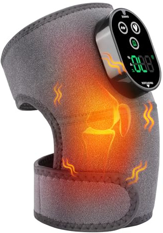 Cordless Heated Knee Brace Wrap, Knee Heating Pad With Touch Screen Control, Adjustable Knee Shoulder Elbow Heating Pad With 6 Heating Levels, 3 Massaging Modes, Timer, Built-in 3000mAh Battery-Gray