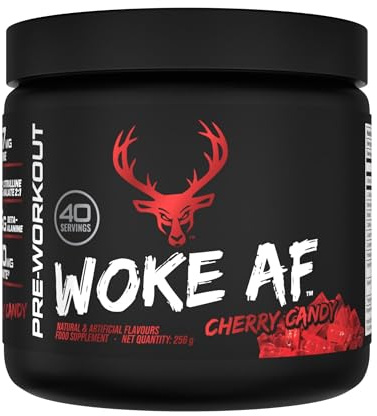 Bucked Up Woke AF Pre-Workout Powder, Cherry Candy Flavour, 40 Servings | Pre-Workout Support, Maximum Energy & Focus, Caffeine, Beta-Alanine, & L-Citrulline, Sugar Free, Transparent Formula