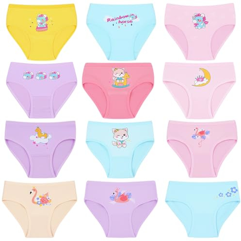 AYBUY Bragas para niña, Paquete de 12 algodón Braguitas, Pack Algodón de Niña con Diseño de Animal, Braguitas niñas de retirar Pipi, Suave y cómodo, 2-10 Años