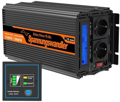 Onduleur Onduleur 1500 W 1,5 KW, Convertisseur 12 V CC vers 220 V CA 230 V, Transformateur À Onde Sinusoïdale pour La Maison Power Inverter