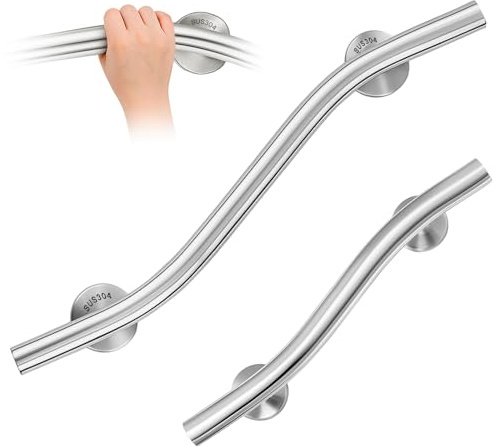 Zonon Lot de 2 barres d'appui ondulées de 40,6 cm et 61 cm en acier inoxydable 304 avec finition brossée, main droite pour salle de bain, douche, baignoires, toilettes, escaliers, lit, maison