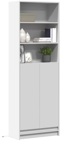 Bucmath Highboard mit LED-Beleuchtung, Weiß 69x32,5x200 cm, Holzwerkstoff, Stauraum, Wohnzimmer, Flur, modernes Design