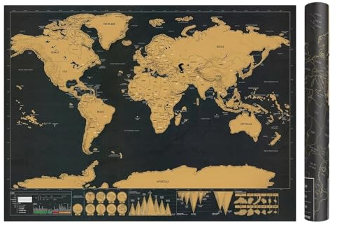 Weltkarte Zum Freirubbeln,30 x 42 cm Scratch Map Poster, Interaktive Weltkarte Zum Rubbeln, Map als Reise-Geschenk für Globetrotter, Dekorative Landkarte