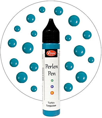 Viva Decor Perlen Pen (Türkis, 28 ml) 3D Pearl Pen - T Shirt Marker zum Bemalen von Stoff und Textilien - Deko Farben - Stifte Perlen - Made in Germany