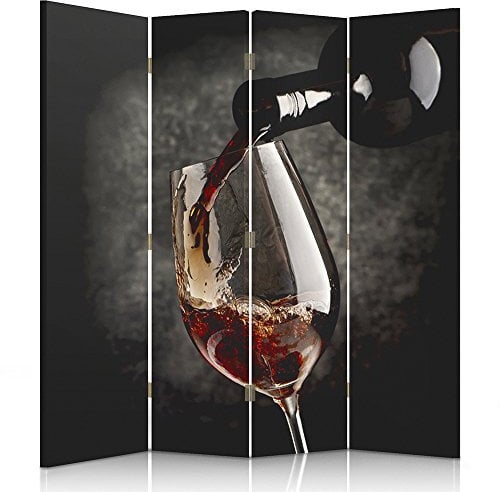 Feeby Paravent Culinaire Verre 4 Panneaux 145x180 cm Deux Côtés Cloison de séparation Écran Pliant Foto Paravent Décoratif Mur Espagnol Impression sur Toile Chambre d'enfant Salon Bureau Bouteille