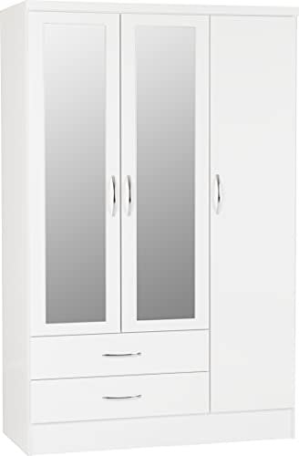 xpress delivery Nevada 3 Door 2 Drawer Mirrored Wardrobe in white