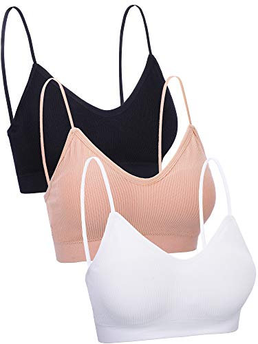 Boao 3 Pieces V Neck Tube Top Bra Seamless Padded Camisole Bandeau Sports Bra Sleep Bra with Elastic Straps, Color Set 2, XL-XXL