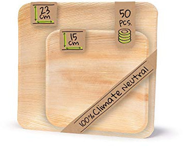 BIOZOYG Einwegteller Set 25 Stück, 23 x 23 cm & 15 x 15 cm - Palmblatt Teller quadratisch & kompostierbar - Einweg Partygeschirr, Alternative zu Plastiktellern, Grillpartys