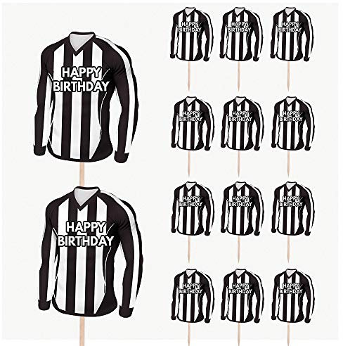 AK Giftshop Football Birthday Cupcakes Cake Food Decorations Picks Toppers - (pack of 14) (Newcastle Colours)