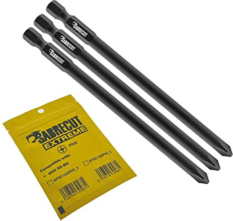3 x SabreCut AFSC102PH2_3 102mm PH2 kompatibel mit Hilti SD-M2 SDM2 102/4 Trockenbau-Schraubendreher-Pistolenbit mit automatischem Vorschub einseitig Kreuzschlitz Nr. 2 robust