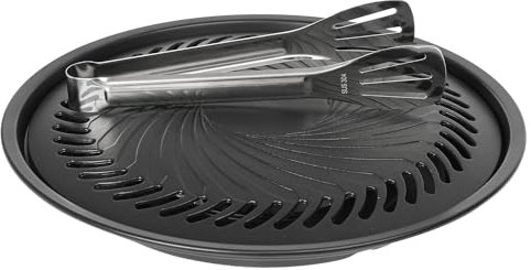 Fapend Japan BBQ Plate (Large) | Stovetop Korean BBQ Non-Stick Round Barbecue Grill Pan by | Free 304 Stainless Steel Barbecue Tongs (Japan Import)