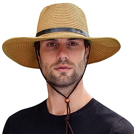 Western-Cowboyhut für Herren und Damen, Strand-Sonnenhut, breite Krempe, Panama, Fedora, Outdoor, faltbar, Sommer, Stroh, Sombrero Rancher-Kappe, Khaki, Einheitsgröße