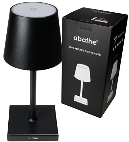 abathe LED Akku Tischleuchte classic - dimmbar, kabellos, USB aufladbar, warme 2700K - sichtfreie Höhe von 26cm - 24h Leuchtdauer - Outdoor Akku-Tischlampe für drinnen und draußen IP54 – schwarz