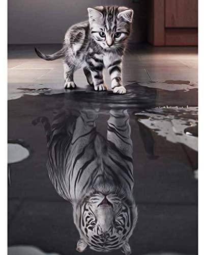 Leikedun Diamant Painting Bilder, Katze/Tiger DIY 5D Diamond Painting Malerei Kits, Malen nach Zahlen Diamant, Arts Craft für Home Wand Decor Gemälde Diamond Dekoration 30x40 cm
