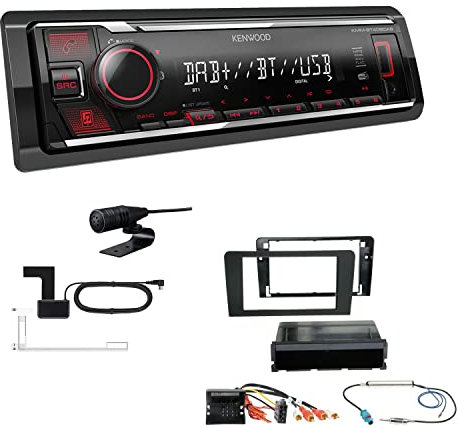 Kenwood KMM-BT408DAB 1-DIN Digital Media Receiver Autoradio DAB+ Bluetooth USB Einbauset kompatibel mit Audi A3 2003-2012 schwarz vollaktiv Bose