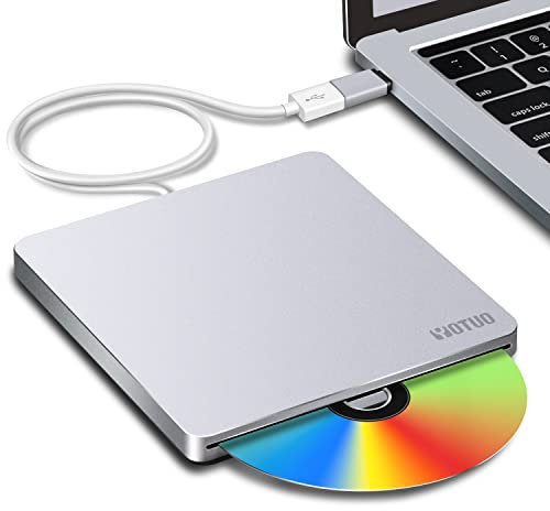 YOTUO Portable USB 3.0 CD/DVD +/-RW Drive/DVD Player for Laptop, Silver, USB 3.0, USB-C, Windows 7/8/10/11 MacBook Air Pro Mac