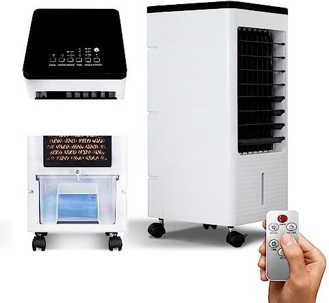 Brina Raffrescatore Evaporativo Umidificatore Ventilatore Aria Con Ruote Portatile Acqua e Ghiaccio 80 Watt Tanica da 5 Litri con Telecomando e Timer