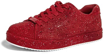 LUCKY STEP Damen Plateau Sneaker mit Strass, Funkelnde Schuhe | Glitzer-Obermaterial in Strass-Optik, Mesh-Futter, Schnürung und Plateau-TPE-Sohle für Partys und Alltagslooks.