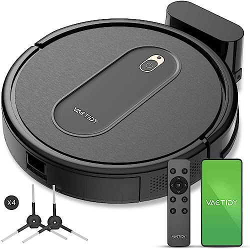 Vactidy Robot Aspirapolvere T6, Aspirapolvere Robot Potente, WiFi/App/Alexa/Siri/Google/IFTTT, per Tappeti, Peli di Animali,Pavimento,Capelli