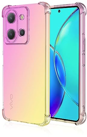 Topme Phone Case for vivo Y36 (6.64 Inches), Soft TPU Silicone Transparent Color Gradient Mobile Phone Case - Pink Gold