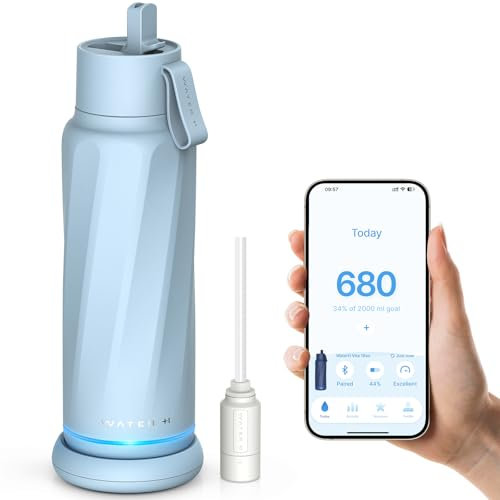 WaterH Vita Smart Water Bottle with Reminder to Drink Water, BPA-Free Vacuum Insulated Water Bottles with Filter & Straw, Bluetooth Intake Water Tracking Bottle, Ideal for Gift (18 oz)