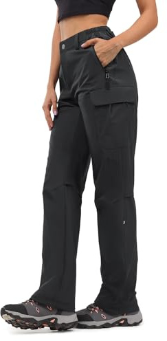 Moosehill Women's-Hiking-Pants-Cargo-Quick-Dry-Stretch-Lightweight Work Outdoor Pants with 5 Deep Pockets (Black, 8, 31in)