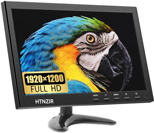 HTNZIR 10.1 Small PC Monitor, 1920x1200 Resolution Portable Monitor with Remote Control, Built-in Speakers, HDMI, VGA, USB Input