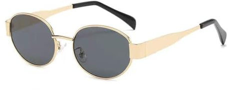 Zueauns Retro Ovale Sonnenbrille Damen Herren Metal Trendy UV400 Schutz brillen,Gold