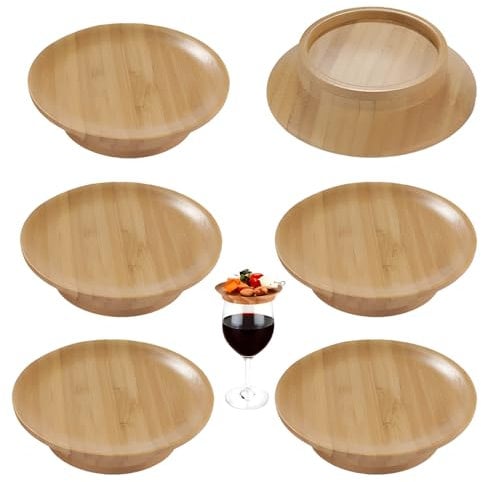 Bamboo Wine Glass Charcuterie Topper Set,Charcuterie Board Toppers for Wine Glasses,for Appetizers Desserts Home, Restaurants and Bars (6)