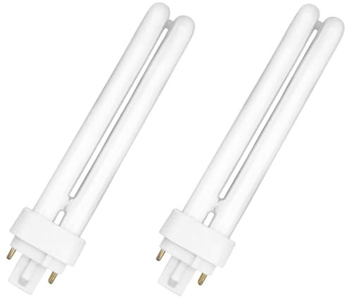 Tradineur - Pack de 2 bombillas de bajo consumo, 2 pines y 2 tubos, G24D-3, 26W equivalente a 130W, 1350 lúmenes, 6400K, luz blanca fría, eficiencia energética A+, 8000 horas - 15,5 x 2,5 cm