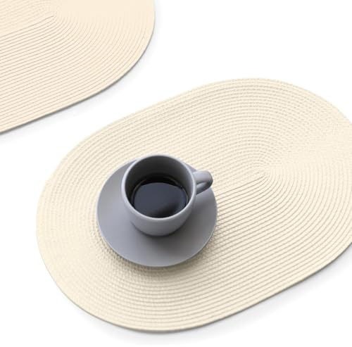 FunWheat Ovale geflochtene Platzsets, 4er-Set, Tischsets für Esstische, waschbar, hitzebeständig, für drinnen und draußen, 30,5 x 44,9 cm (ovales Beige, 4 Stück)