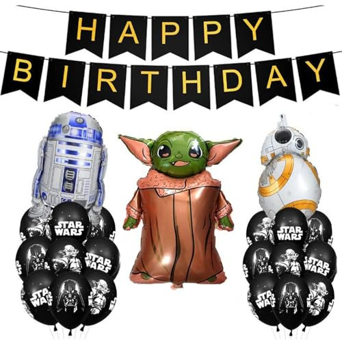 22 PCS Cartoon Ballons, Anime Party Luftballons, Yo-da Party Balloons, Folienballon, Geburtstag Dekoration Set, Geburtstagsdeko Banner Partyzubehör für Kindergeburtstag Thema Party Supplies Deko