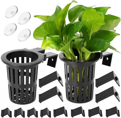 2025 New Upgraded Large Aquarium Plant Holder with Hooks and Suction Cups for Fish Tank Aquaponic Plant Cultivation and Aquascape Accessories Decorations (2 PCS)