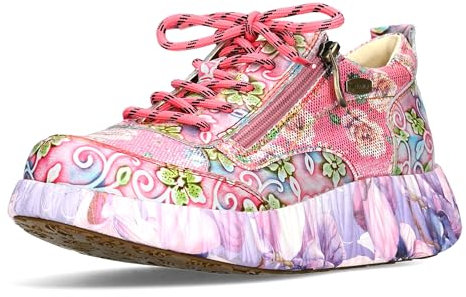 Laura Vita Damen Sneaker floral Leder mit Reißverschluss Gummisohle NIKITO-62, Größe:37 EU, Farbe:Rosa