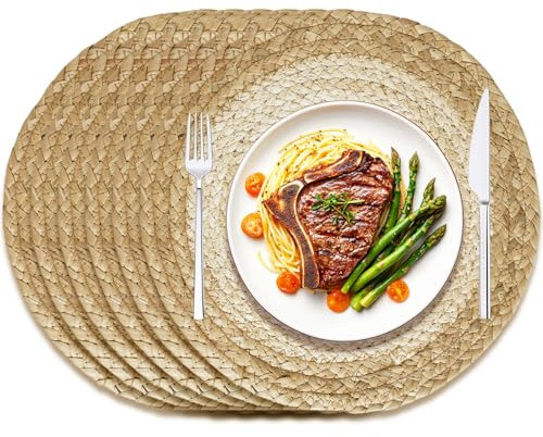 wiipara Boho Platzset aus Wasserhyazinthe 6er Set, Runde Tischsets Platzsets Natur Tischuntersetzer Rund 30cm, Bauernhausstil, Handgefertigte Platzdeckchen Teller Untersetzer für Küche Tischdeko