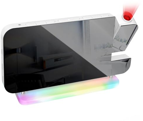 Projektionswecker, Wecker mit Projektion LED Bildschirm, 7.4LED-Spiegeluhr mit um 180°Drehbarem Projektor, Spiegel Display Uhr, 7 Farben Digitalanzeige für Schlafzimmer Decke Wand Haus Kinder