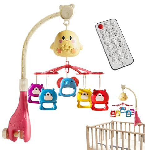 Babybett Musikmobile, Baby Mobile Mit Fernbedienung Für Bettchen, Tragbares Drehendes Spielzeug Für Kinderzimmer Kinderwagen Stubenbett Mädchen 0-18 Monate