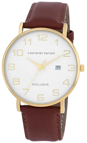 LEONARDO VERRELLI Herren Armbanduhr aus Kunstleder in Braun, in Einer Länge von 24 cm, Klassisches Design für jeden Mann